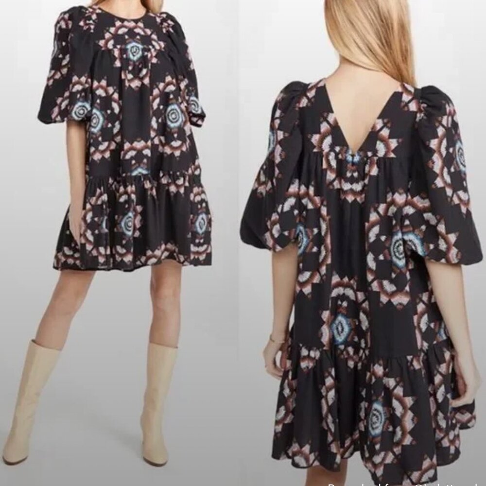 Sea New York Lindstrom dress quilt print with puff sleeves